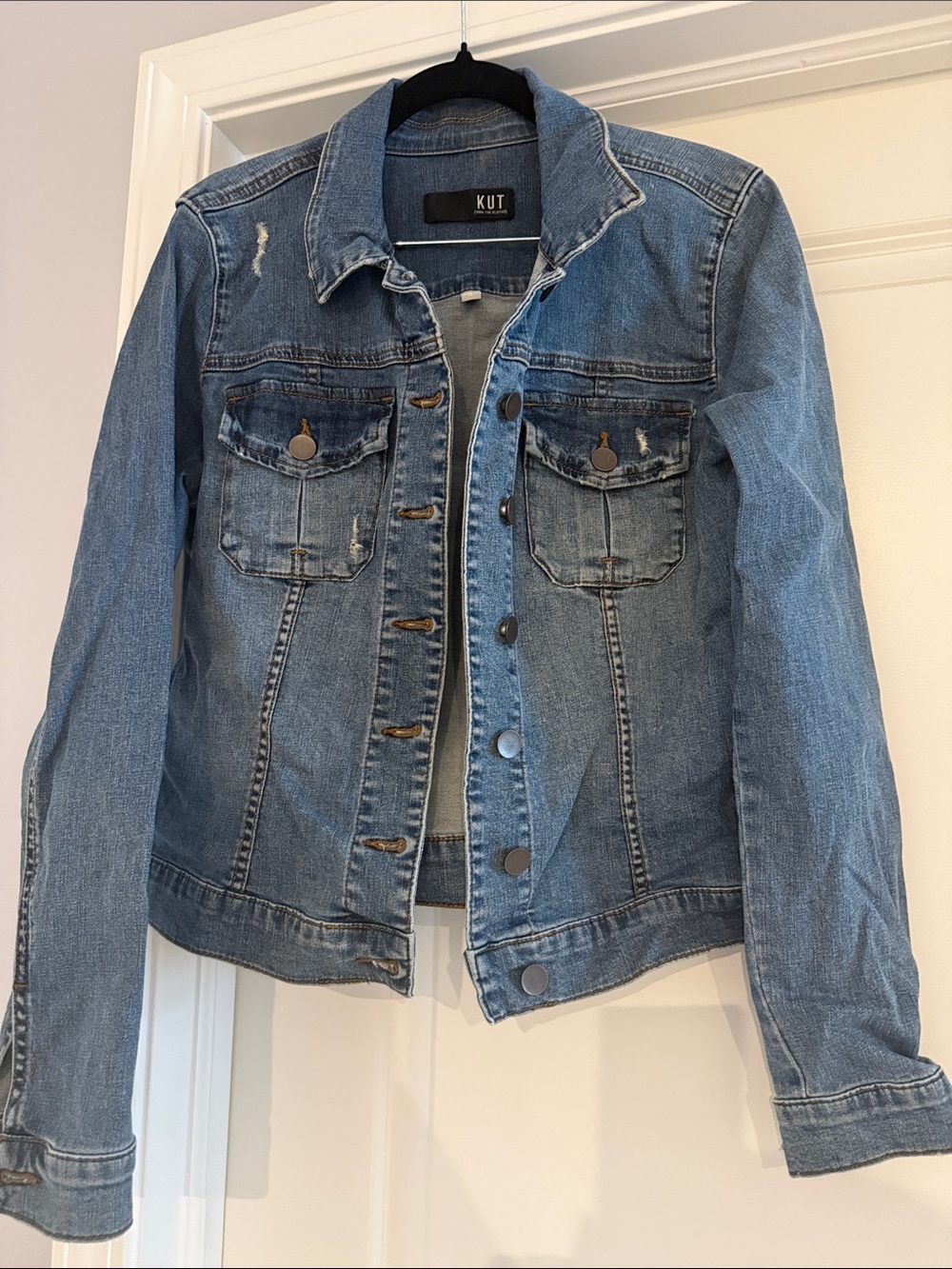 Kut from the Kloth Medium Blue Distressed Denim Jacket